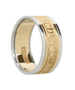 Gents Grá Dilseacht Cairdeas “Love Loyalty Friendship” Wedding Ring Yellow Gold with White Trim