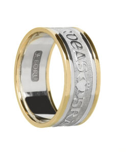 Gents Grá Dilseacht Cairdeas “Love Loyalty Friendship” Wedding Ring White Gold with Yellow Trim