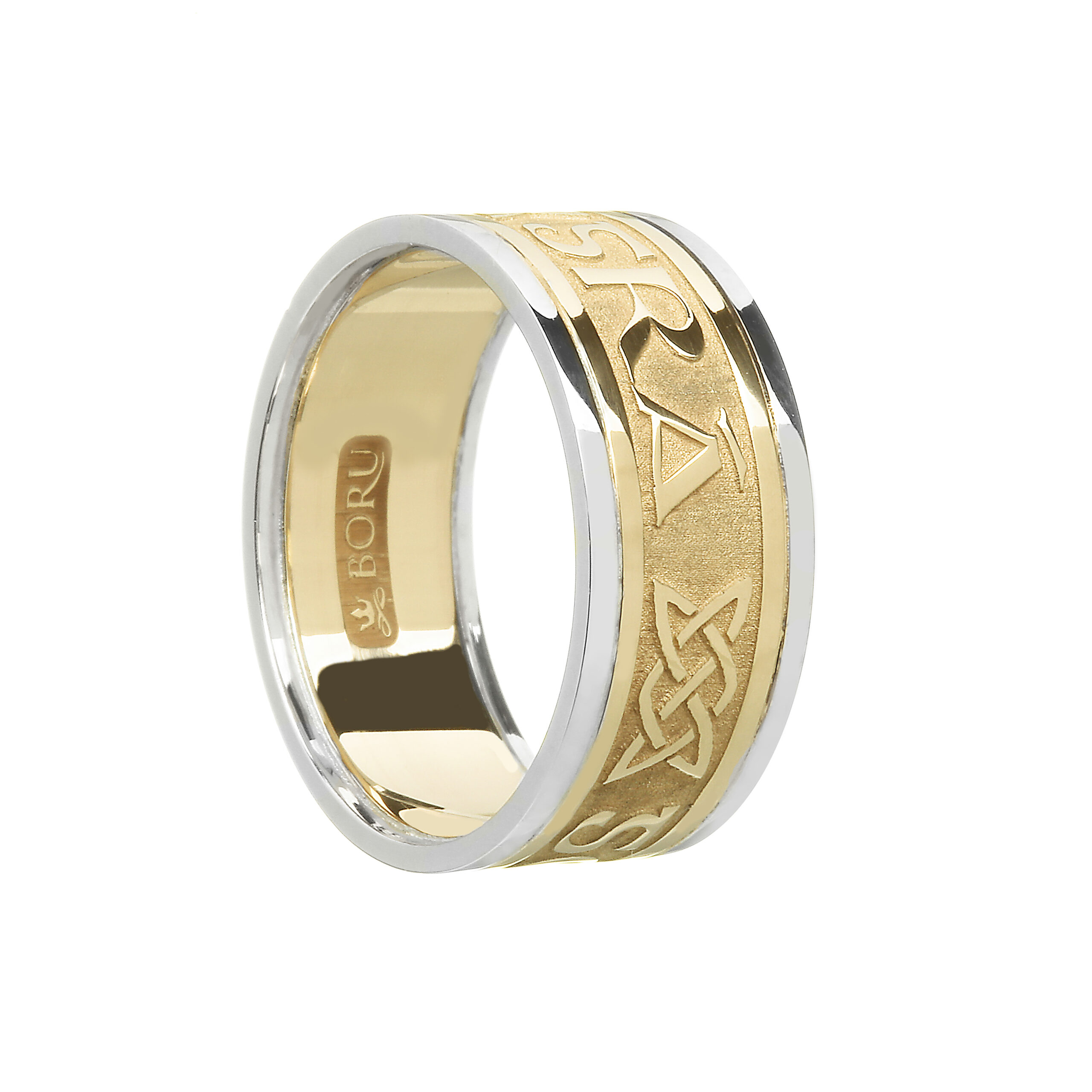 Gents Grá Go Deo “Love Forever” Wedding Ring Yellow Gold with White Trim
