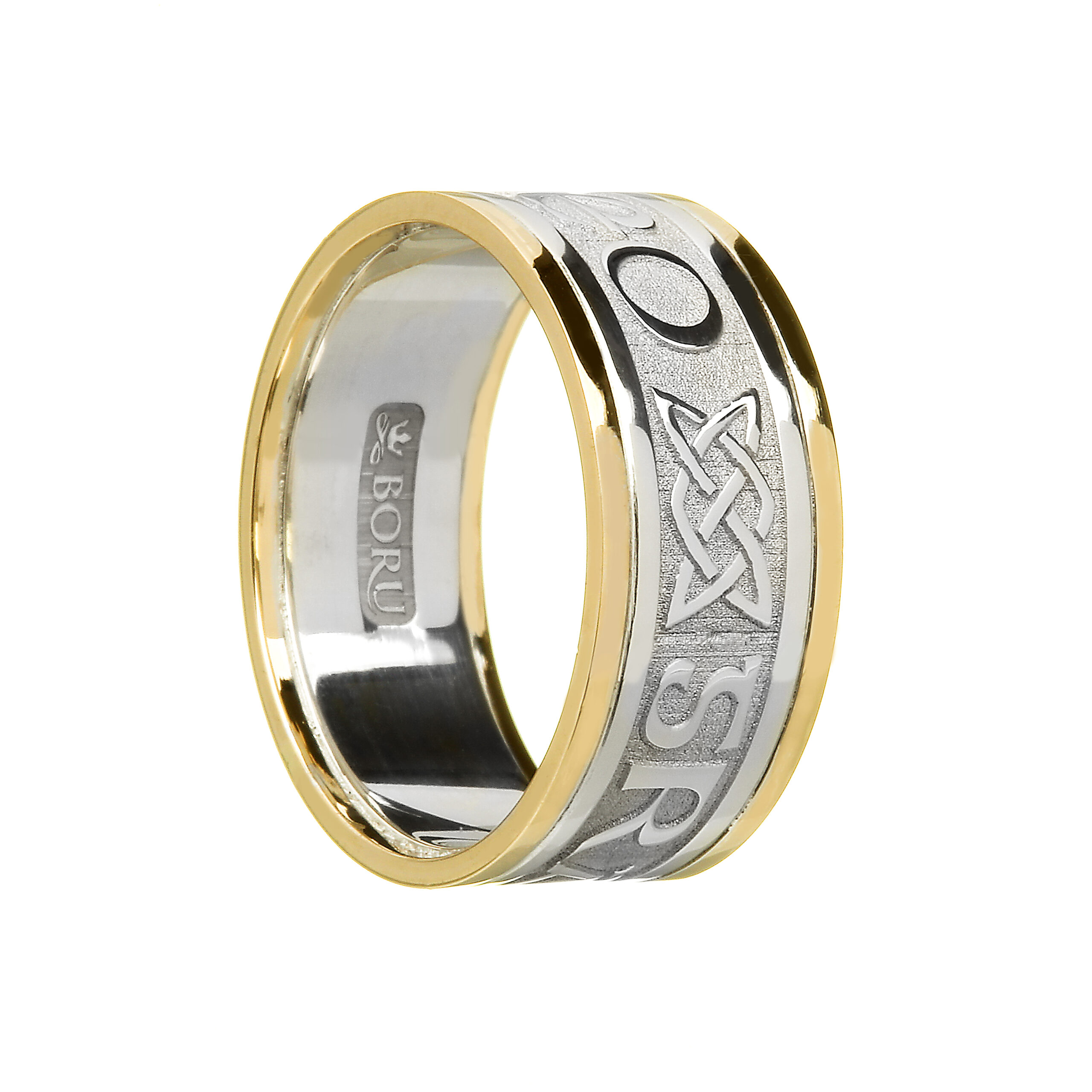 Gents Grá Go Deo “Love Forever” Wedding Ring White Gold with Yellow Trim