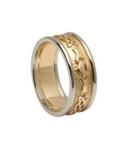 Ladies Claddagh Wedding Ring Celtic Knot Yellow Gold with White Trim