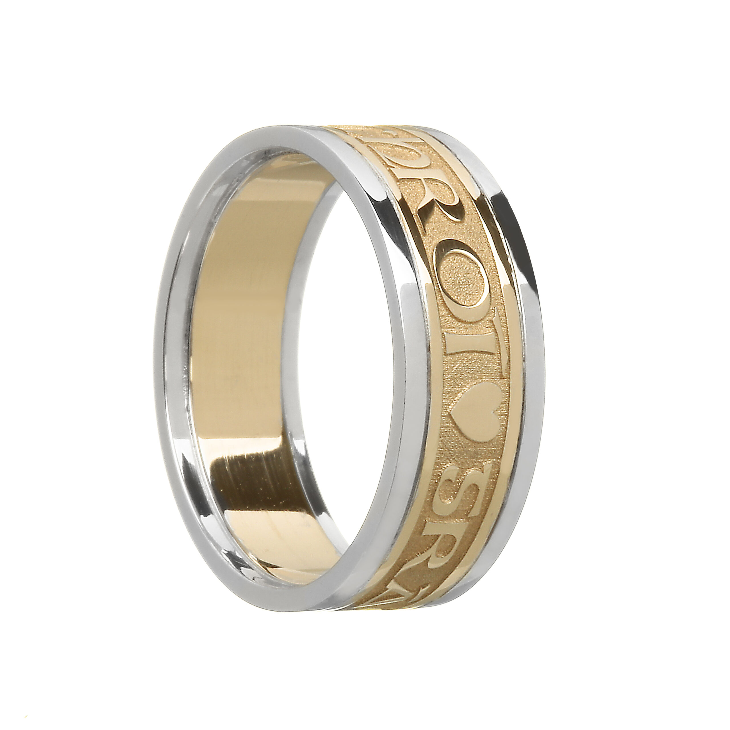 Ladies Grá Geal Mo Chroí “Bright Love of My Heart” Wedding Ring Yellow Gold with White Trim