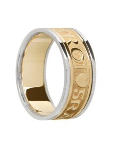 Gents Grá Geal Mo Chroí “Bright Love of My Heart” Wedding Ring Yellow Gold with White Trim
