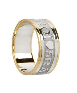 Gents Grá Geal Mo Chroí “Bright Love of My Heart” Wedding Ring White Gold with Yellow Trim