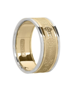 Gents Celtic Cross Wedding Ring Yellow Gold with White Trim