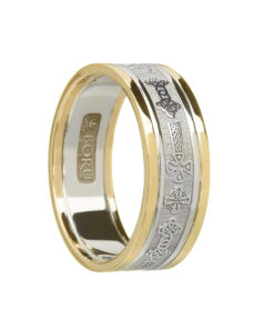 Ladies Celtic Cross Wedding Ring White Gold with Yellow Trim