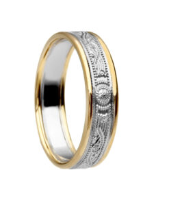 White Shield Wedding Ring 4.8mm with Yellow Trim