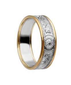 White Shield Wedding Ring 6.9mm with Yellow Trim