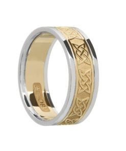 Ladies Lovers Knot Wedding Ring Yellow Gold with White Trim