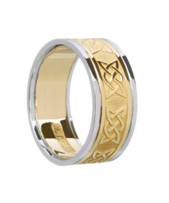 Gents Lovers Knot Wedding Ring Yellow Gold with White Trim