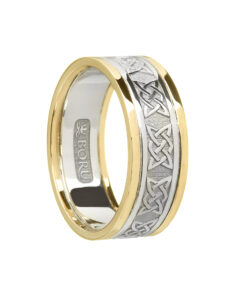 Ladies Lovers Knot Wedding Ring White Gold with Yellow Trim
