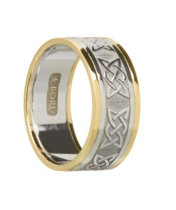 Gents Lovers Knot Wedding Ring White Gold with Yellow Trim