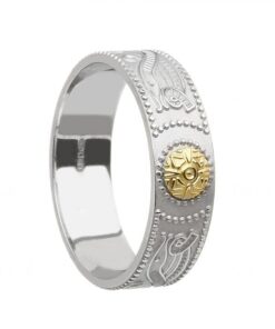 Silver Shield Wedding Ring 6mm with 18K Gold Bead