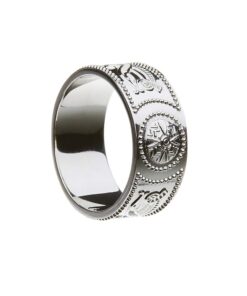Silver Gents Warrior Shield Wedding Ring - Extra Wide with 18K Bead