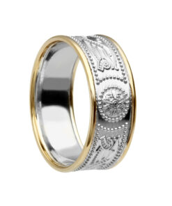 White Shield Wedding Ring 8.9mm with Yellow Trim