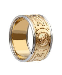 Gents Shield Wedding Ring Yellow Gold with White Trim