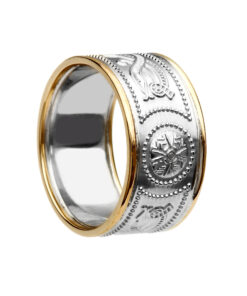 Gents Shield Wedding Ring White Gold with Yellow Trim
