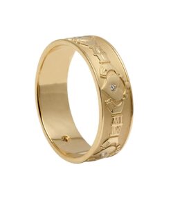 Gents Diamond Set Claddagh Wedding Ring