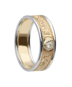 Ladies Warrior Shield Diamond Set Wedding Ring Yellow Gold with White Trim