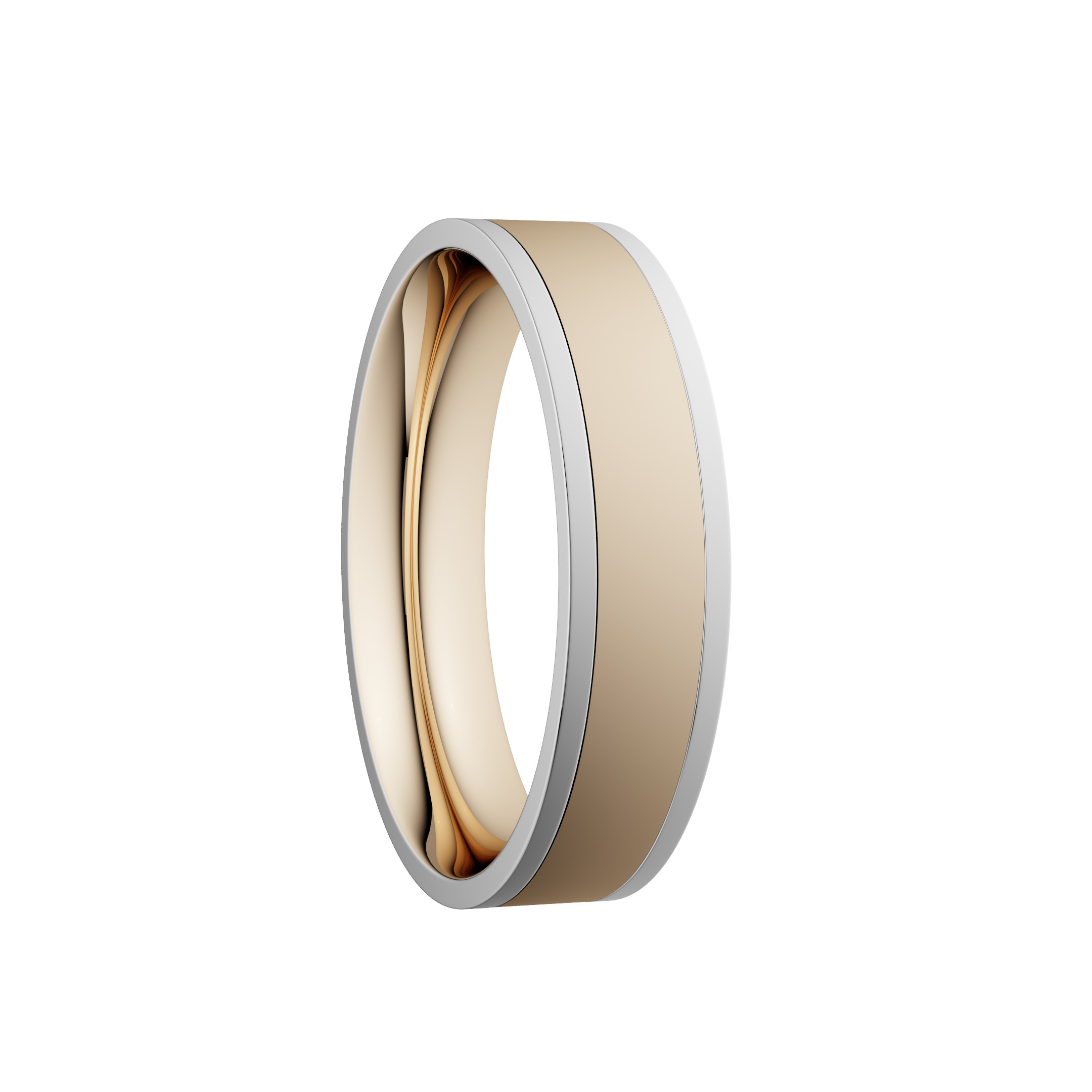 Plain Brushed Finish Wedding Ring 5mm Yellow Centre with White Rails
