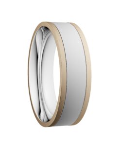 Plain Brushed Finish Wedding Ring 6.5mm White Centre with Yellow Rails
