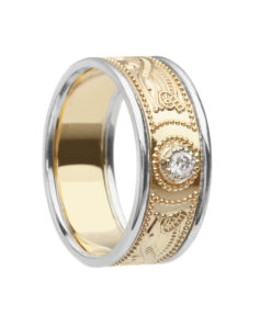 Gents Warrior Shield Diamond Set Wedding Ring Yellow Gold with White Trim
