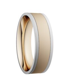 Plain Brushed Finish Wedding Ring 6.5mm Yellow Centre with White Rails