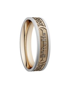 Custom Soul Mate Ogham Wedding Ring 5mm Yellow Centre with White Rails