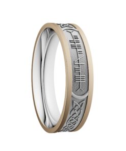 Custom Soul Mate Ogham Wedding Ring 6.5mm White Centre with Yellow Rails
