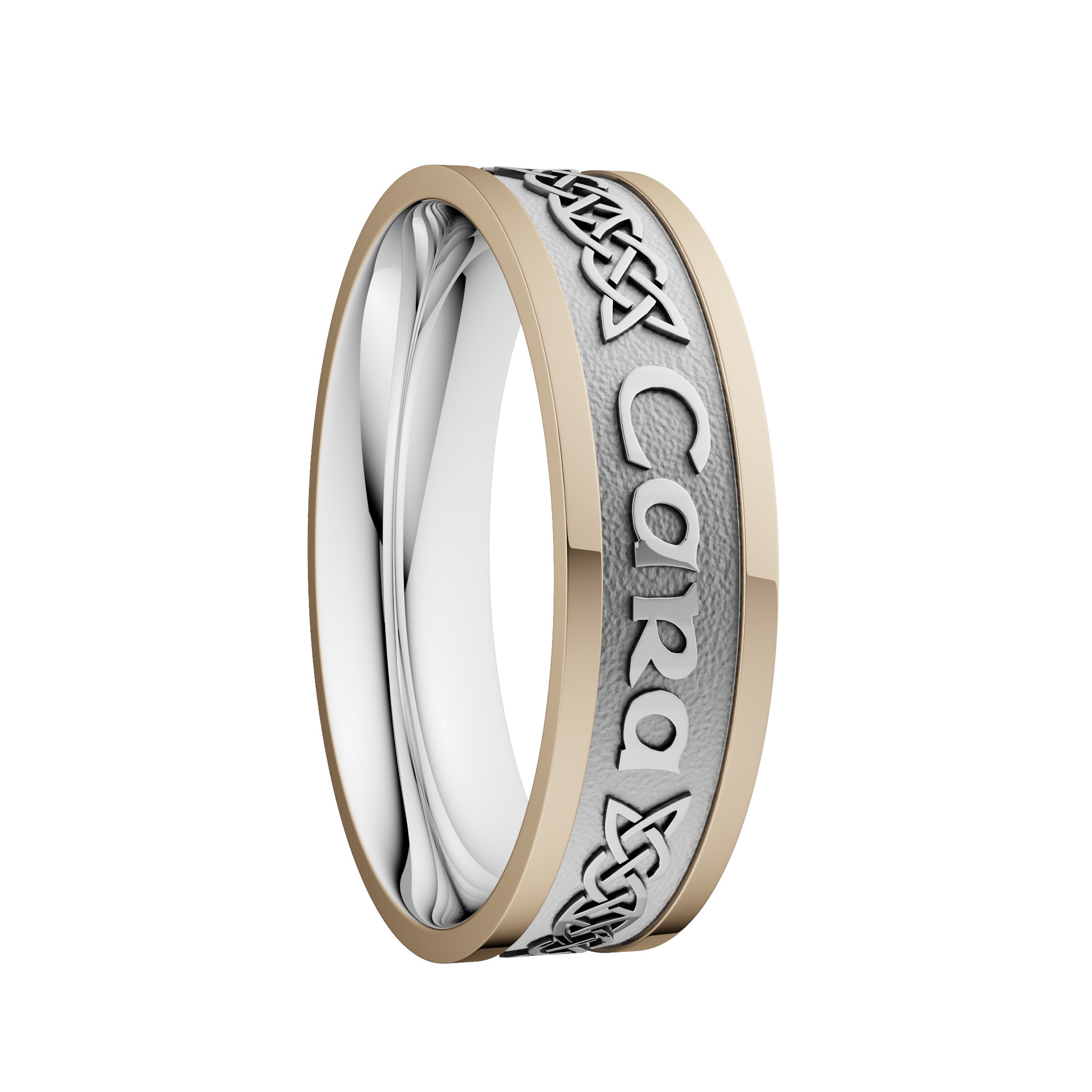 Mo Anam Cara “Soul Mate” Wedding Ring 6.5mm White Centre with Yellow Rails