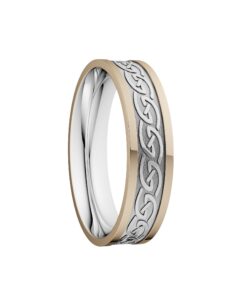 Celtic Waves Wedding Ring 5mm White Centre with Yellow Rails