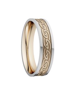 Celtic Waves Wedding Ring 5mm Yellow Centre with White Rails