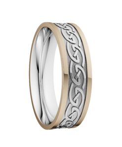 Celtic Waves Wedding Ring 6.5mm White Centre with Yellow Rails