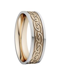 Celtic Waves Wedding Ring 6.5mm Yellow Centre with White Rails