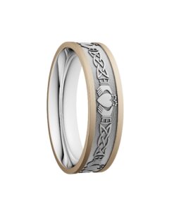 Claddagh & Lovers Knot Wedding Ring 5mm White Centre with Yellow Rails