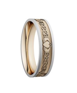 Claddagh & Lovers Knot Wedding Ring 5mm Yellow Centre with White Rails
