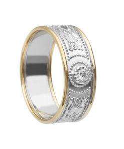 Gents Warrior Shield Diamond Set Wedding Ring White Gold with Yellow Trim