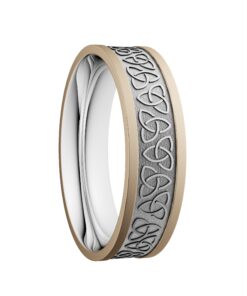 Trinity Knot Wedding Ring 6.5mm White Centre with Yellow Rails