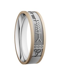Ogham Anam Cara & Trinity Wedding Ring 6.5mm White Centre with Yellow Rails