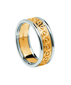 Gents Celtic Wedding Ring Yellow Gold with White Trim