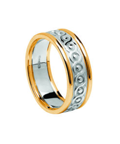 Ladies Celtic Wedding Ring White Gold with Yellow Trim