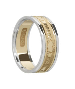 Ladies Claddagh Wedding Ring Yellow Gold with White Trim