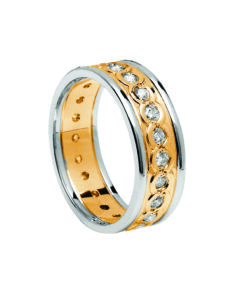Ladies Celtic Diamond Set Wedding Ring Yellow Gold with White Trim