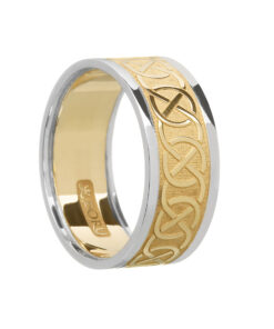 Gents Celtic Wedding Ring Yellow Gold with White Trim