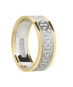 Ladies Celtic Wedding Ring White Gold with Yellow Trim