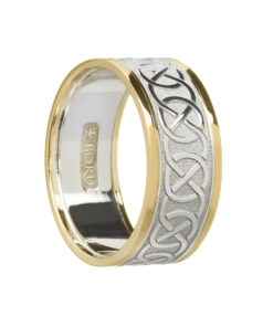 Gents Celtic Wedding Ring White Gold with Yellow Trim
