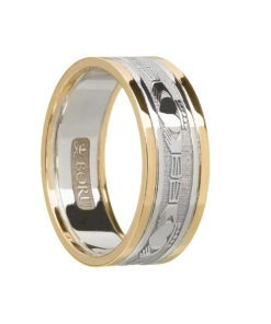 Ladies Claddagh Wedding Ring White Gold with Yellow Trim
