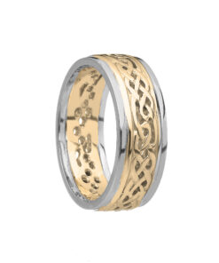 Ladies Filigree Celtic Wedding Ring Yellow Gold with White Trim