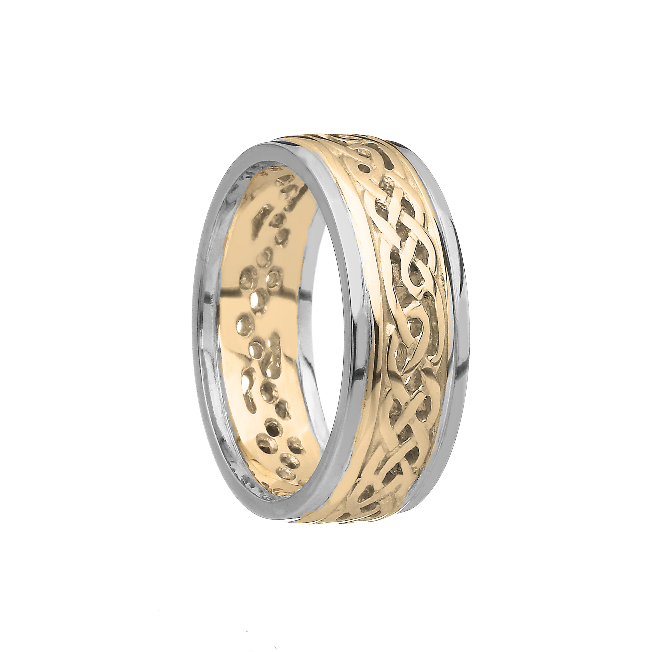 Ladies Filigree Celtic Wedding Ring Yellow Gold with White Trim