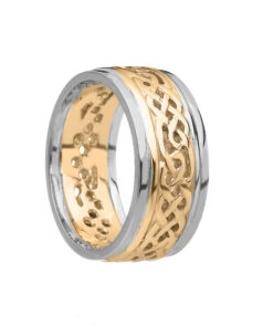 Gents Filigree Celtic Wedding Ring Yellow Gold with White Trim